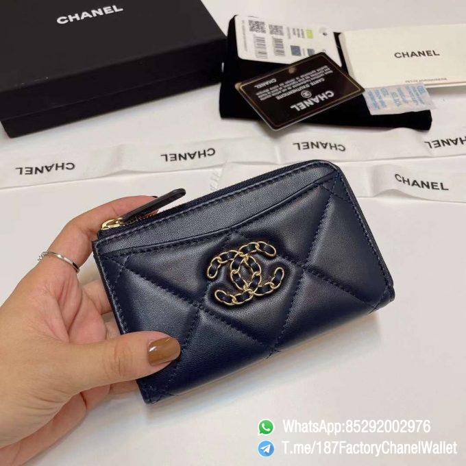 187 Factory Chanel Wallet 19 Zipped Card Holder Abysse Blue Gold Tone Ruthenium Finish Metal 01