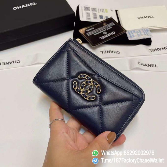 187 Factory Chanel Wallet 19 Zipped Card Holder Abysse Blue Gold Tone Ruthenium Finish Metal 02