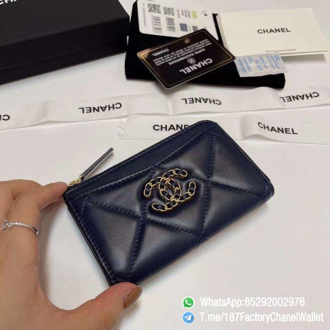 187 Factory Chanel Wallet 19 Zipped Card Holder Abysse Blue Gold Tone Ruthenium Finish Metal 03