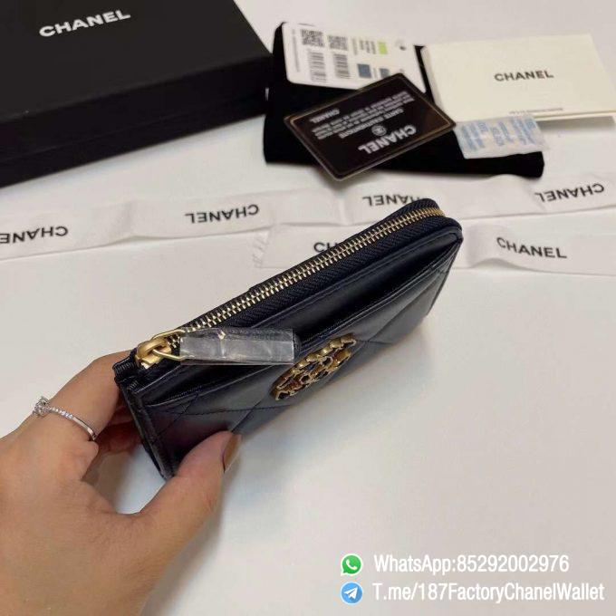 187 Factory Chanel Wallet 19 Zipped Card Holder Abysse Blue Gold Tone Ruthenium Finish Metal 05