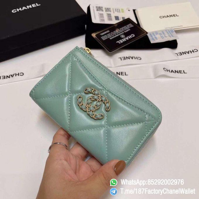 187 Factory Chanel Wallet 19 Zipped Card Holder Aqua Gold Tone Ruthenium Finish Metal 02