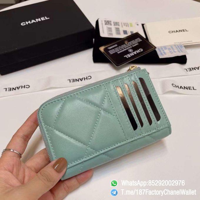 187 Factory Chanel Wallet 19 Zipped Card Holder Aqua Gold Tone Ruthenium Finish Metal 03