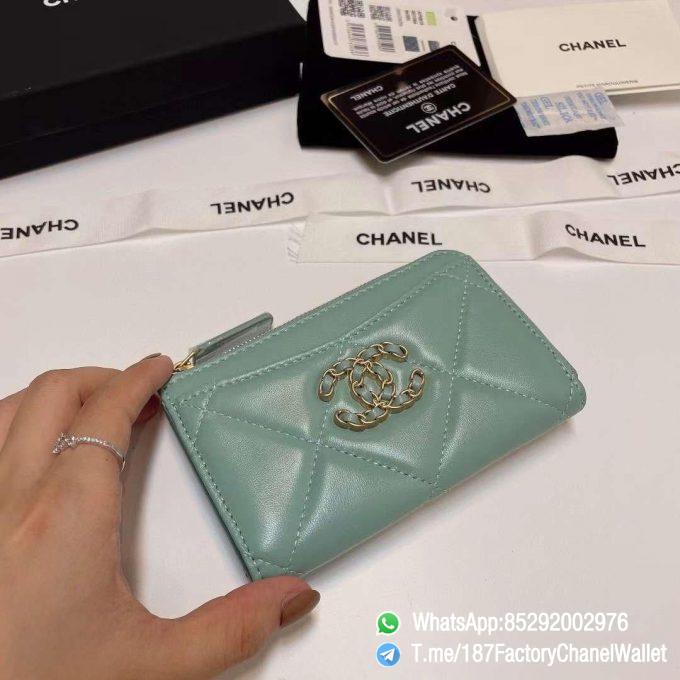 187 Factory Chanel Wallet 19 Zipped Card Holder Aqua Gold Tone Ruthenium Finish Metal 04