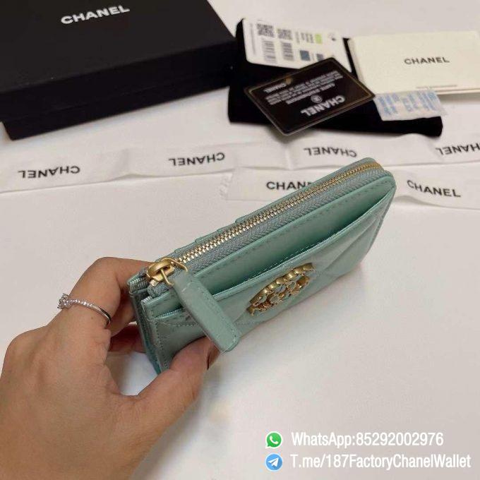 187 Factory Chanel Wallet 19 Zipped Card Holder Aqua Gold Tone Ruthenium Finish Metal 06