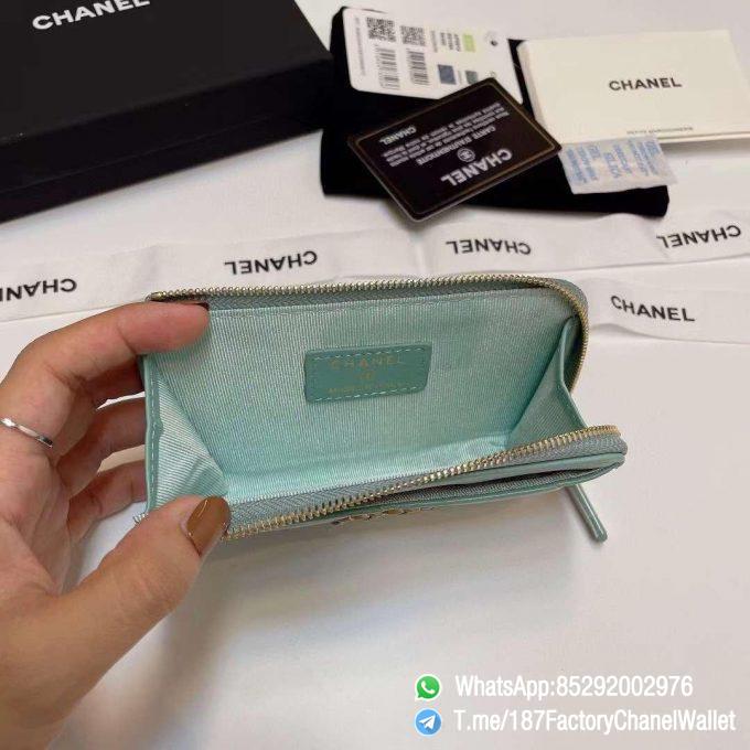 187 Factory Chanel Wallet 19 Zipped Card Holder Aqua Gold Tone Ruthenium Finish Metal 07