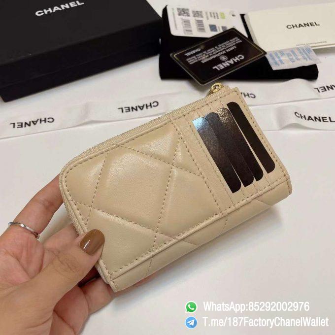 187 Factory Chanel Wallet 19 Zipped Card Holder Beige Gold Tone Ruthenium Finish Metal 03