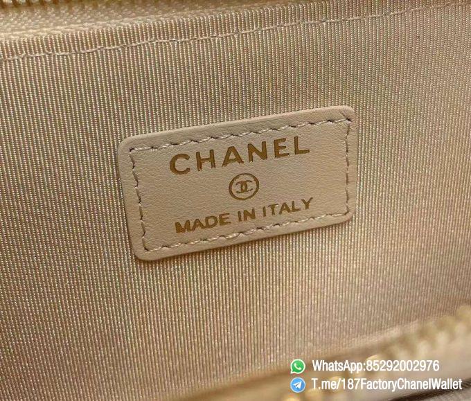 187 Factory Chanel Wallet 19 Zipped Card Holder Beige Gold Tone Ruthenium Finish Metal 09