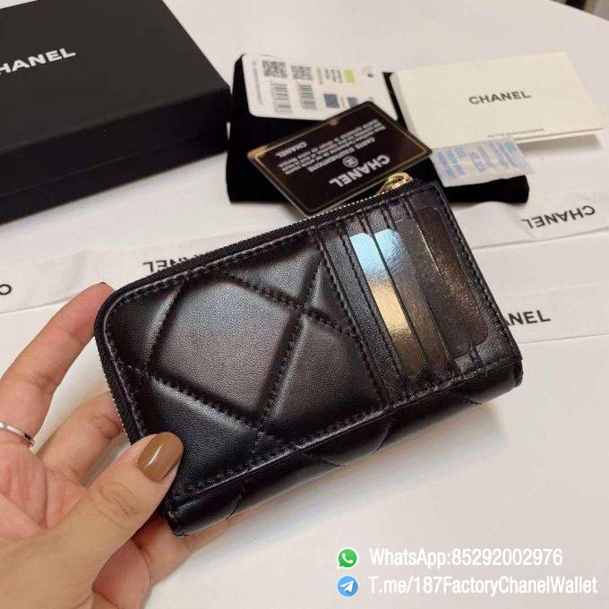 187 Factory Chanel Wallet 19 Zipped Card Holder Black Gold Tone Ruthenium Finish Metal 03