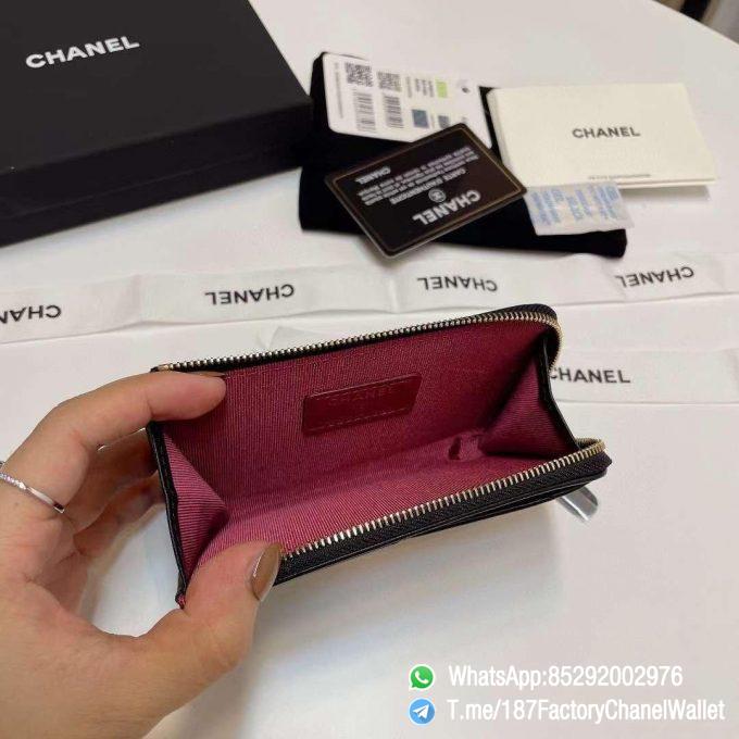 187 Factory Chanel Wallet 19 Zipped Card Holder Black Gold Tone Ruthenium Finish Metal 07