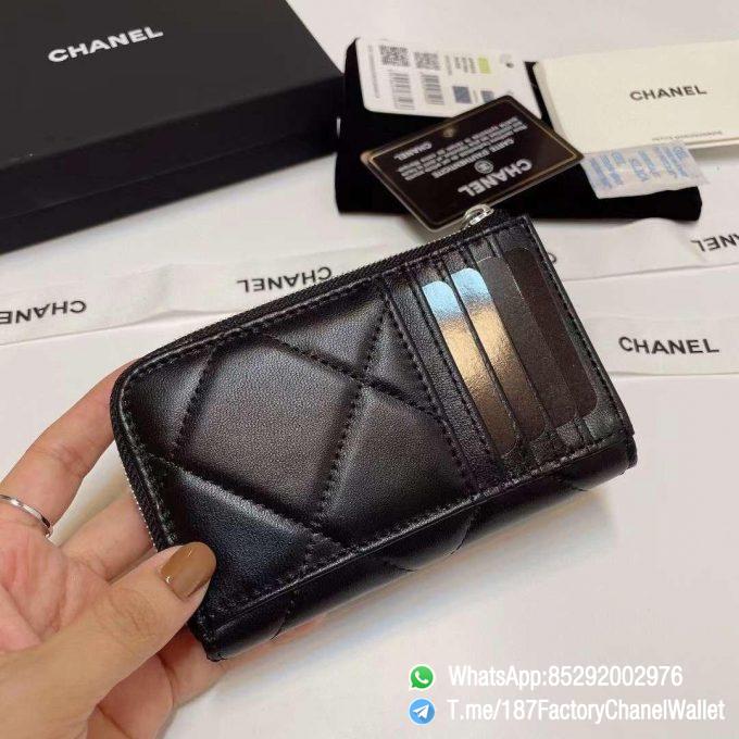 187 Factory Chanel Wallet 19 Zipped Card Holder Black Silver Tone Ruthenium Finish Metal 03