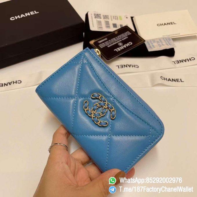 187 Factory Chanel Wallet 19 Zipped Card Holder Blue Gold Tone Ruthenium Finish Metal 02