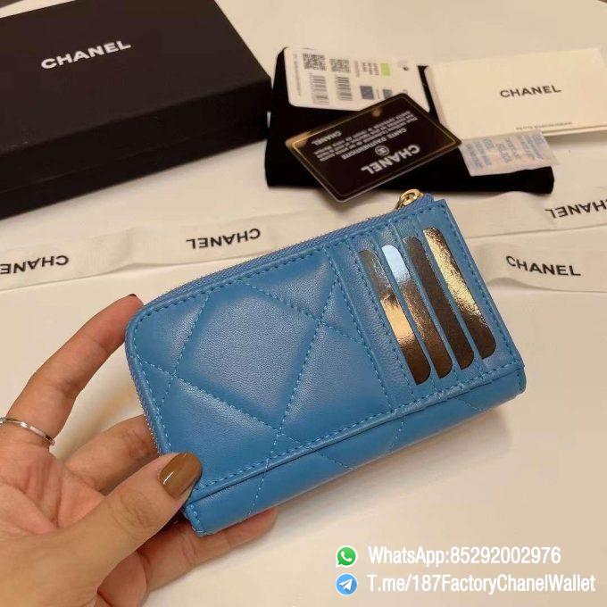 187 Factory Chanel Wallet 19 Zipped Card Holder Blue Gold Tone Ruthenium Finish Metal 03