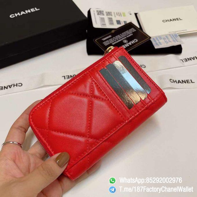 187 Factory Chanel Wallet 19 Zipped Card Holder Bright Red Gold Tone Ruthenium Finish Metal 04