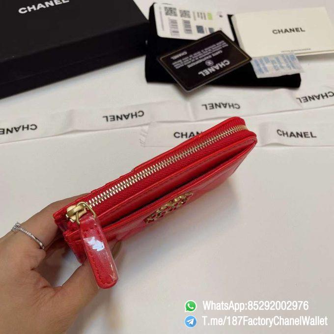 187 Factory Chanel Wallet 19 Zipped Card Holder Bright Red Gold Tone Ruthenium Finish Metal 05