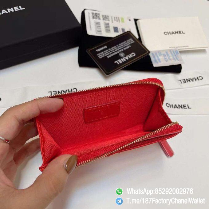 187 Factory Chanel Wallet 19 Zipped Card Holder Bright Red Gold Tone Ruthenium Finish Metal 06