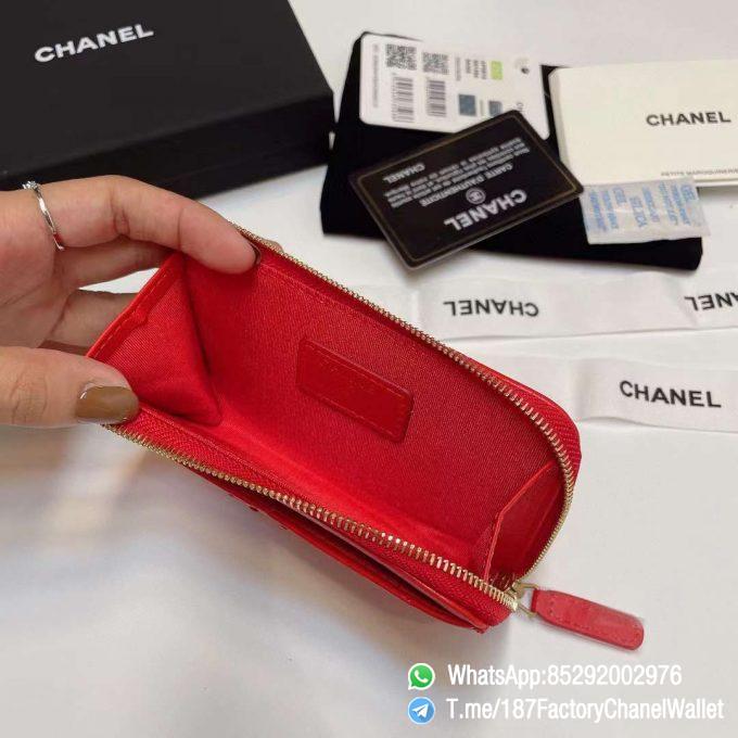 187 Factory Chanel Wallet 19 Zipped Card Holder Bright Red Gold Tone Ruthenium Finish Metal 07