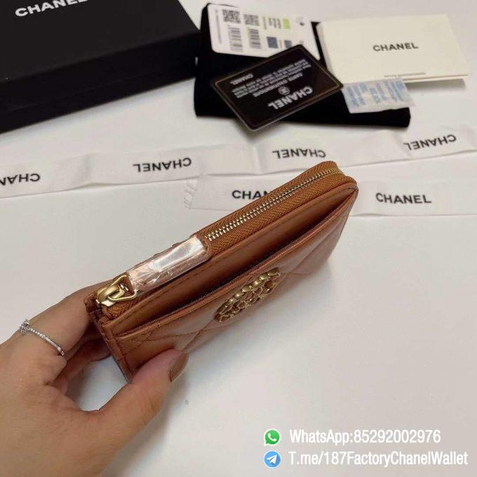 187 Factory Chanel Wallet 19 Zipped Card Holder Brown Gold Tone Ruthenium Finish Metal 05