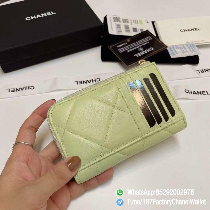 187 Factory Chanel Wallet 19 Zipped Card Holder Cute Green Gold Tone Ruthenium Finish Metal 04