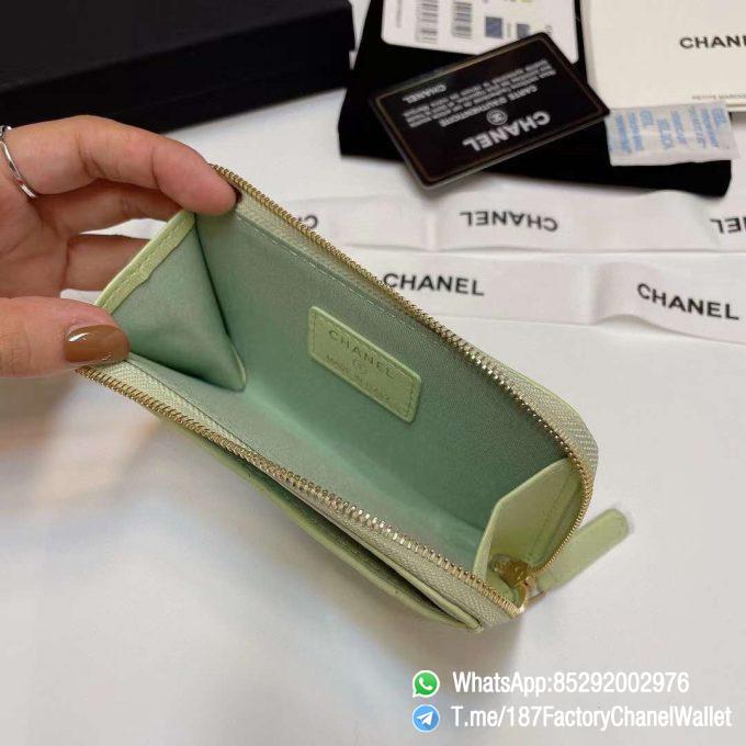 187 Factory Chanel Wallet 19 Zipped Card Holder Cute Green Gold Tone Ruthenium Finish Metal 06