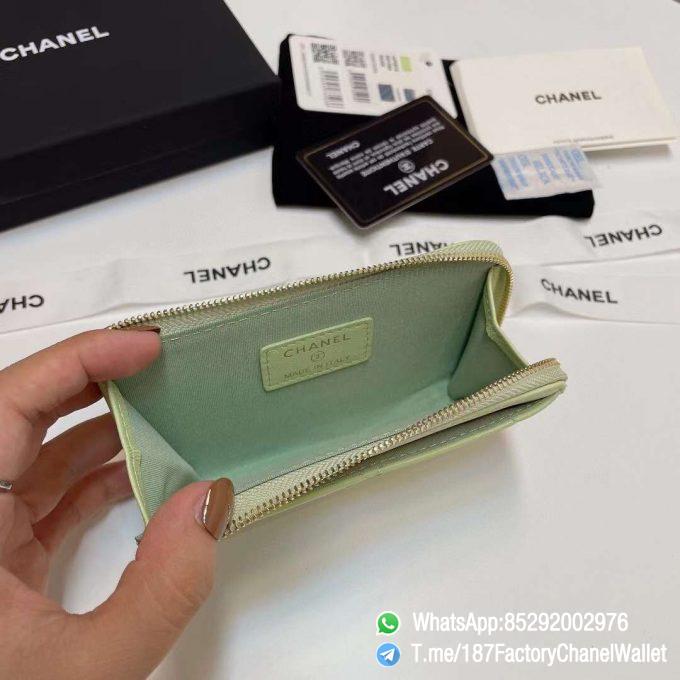 187 Factory Chanel Wallet 19 Zipped Card Holder Cute Green Gold Tone Ruthenium Finish Metal 07