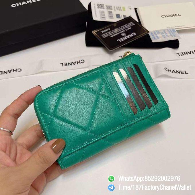 187 Factory Chanel Wallet 19 Zipped Card Holder Green Gold Tone Ruthenium Finish Metal 03