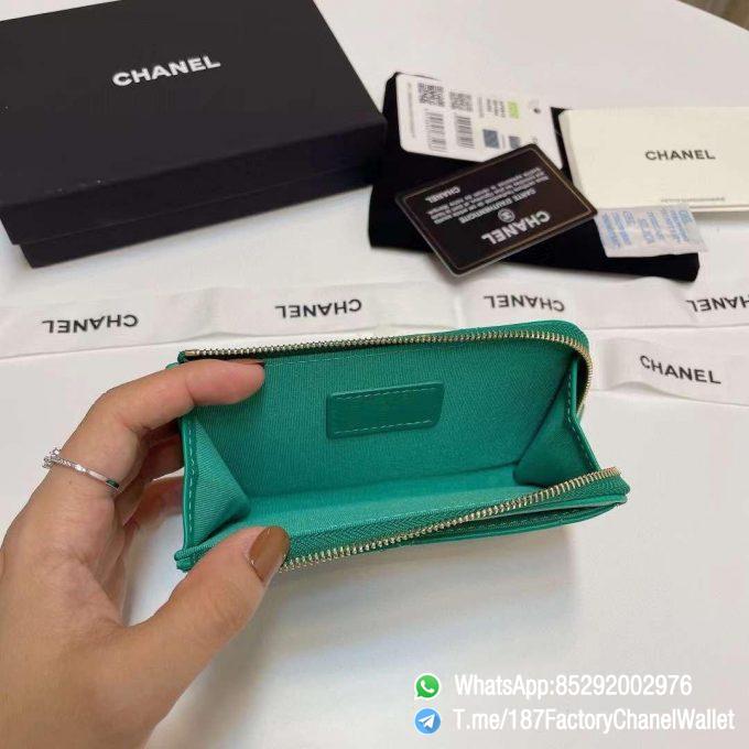 187 Factory Chanel Wallet 19 Zipped Card Holder Green Gold Tone Ruthenium Finish Metal 07