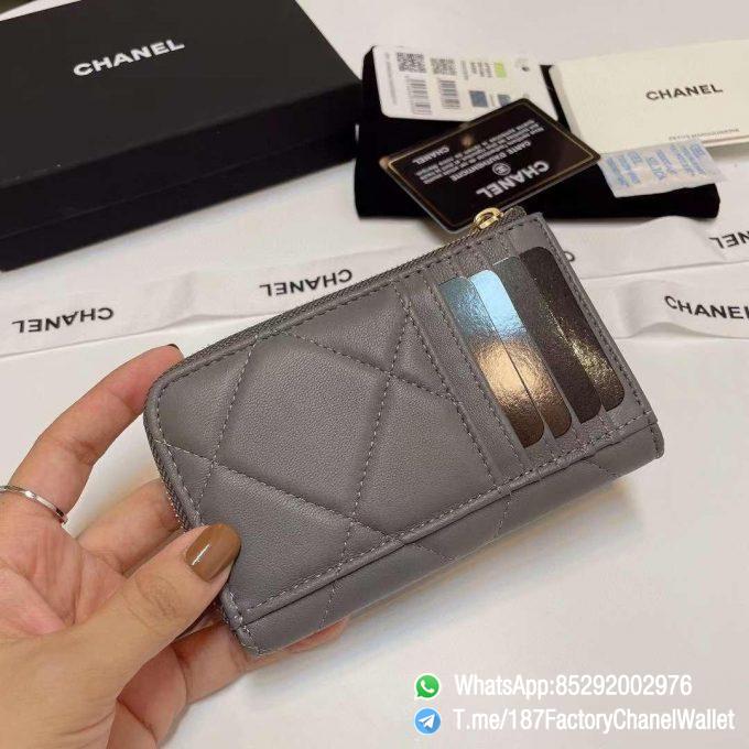 187 Factory Chanel Wallet 19 Zipped Card Holder Grey Gold Tone Ruthenium Finish Metal 03