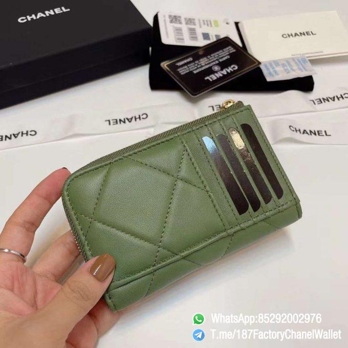 187 Factory Chanel Wallet 19 Zipped Card Holder Meadow Green Gold Tone Ruthenium Finish Metal 03