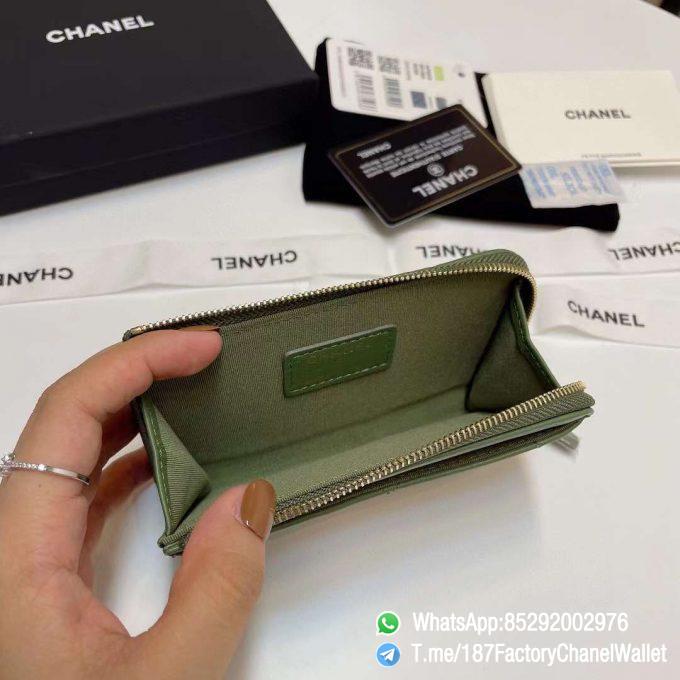 187 Factory Chanel Wallet 19 Zipped Card Holder Meadow Green Gold Tone Ruthenium Finish Metal 07