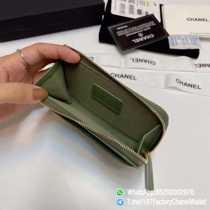 187 Factory Chanel Wallet 19 Zipped Card Holder Meadow Green Gold Tone Ruthenium Finish Metal 08