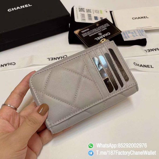 187 Factory Chanel Wallet 19 Zipped Card Holder Pearl Grey Gold Tone Ruthenium Finish Metal 04