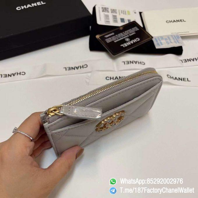 187 Factory Chanel Wallet 19 Zipped Card Holder Pearl Grey Gold Tone Ruthenium Finish Metal 05