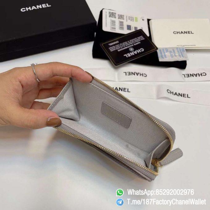 187 Factory Chanel Wallet 19 Zipped Card Holder Pearl Grey Gold Tone Ruthenium Finish Metal 06