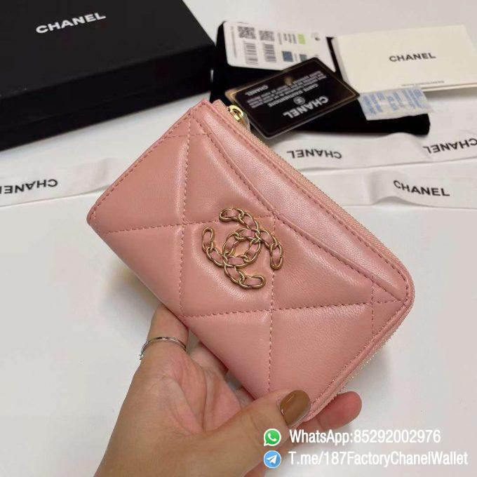 187 Factory Chanel Wallet 19 Zipped Card Holder Pink Gold Tone Ruthenium Finish Metal 02