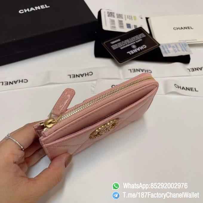 187 Factory Chanel Wallet 19 Zipped Card Holder Pink Gold Tone Ruthenium Finish Metal 05