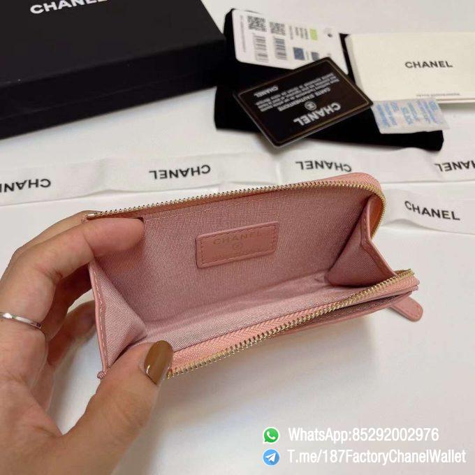 187 Factory Chanel Wallet 19 Zipped Card Holder Pink Gold Tone Ruthenium Finish Metal 06