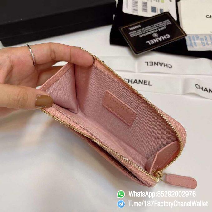 187 Factory Chanel Wallet 19 Zipped Card Holder Pink Gold Tone Ruthenium Finish Metal 08