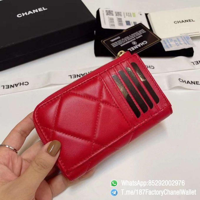 187 Factory Chanel Wallet 19 Zipped Card Holder Red Gold Tone Ruthenium Finish Metal 03