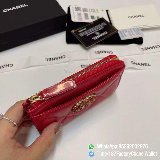 187 Factory Chanel Wallet 19 Zipped Card Holder Red Gold Tone Ruthenium Finish Metal 05