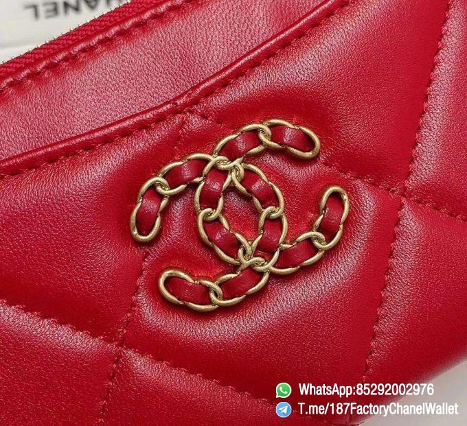 187 Factory Chanel Wallet 19 Zipped Card Holder Red Gold Tone Ruthenium Finish Metal 06