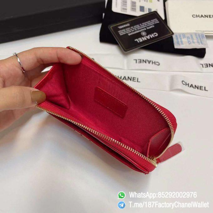 187 Factory Chanel Wallet 19 Zipped Card Holder Red Gold Tone Ruthenium Finish Metal 07