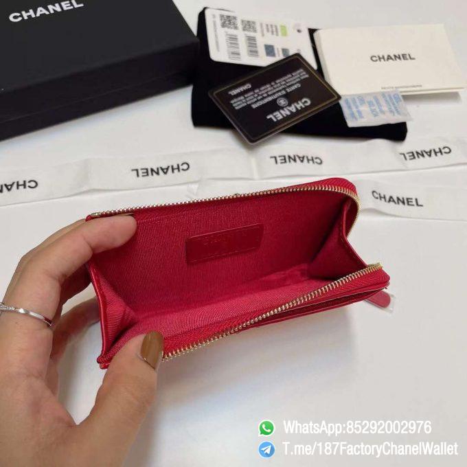 187 Factory Chanel Wallet 19 Zipped Card Holder Red Gold Tone Ruthenium Finish Metal 08