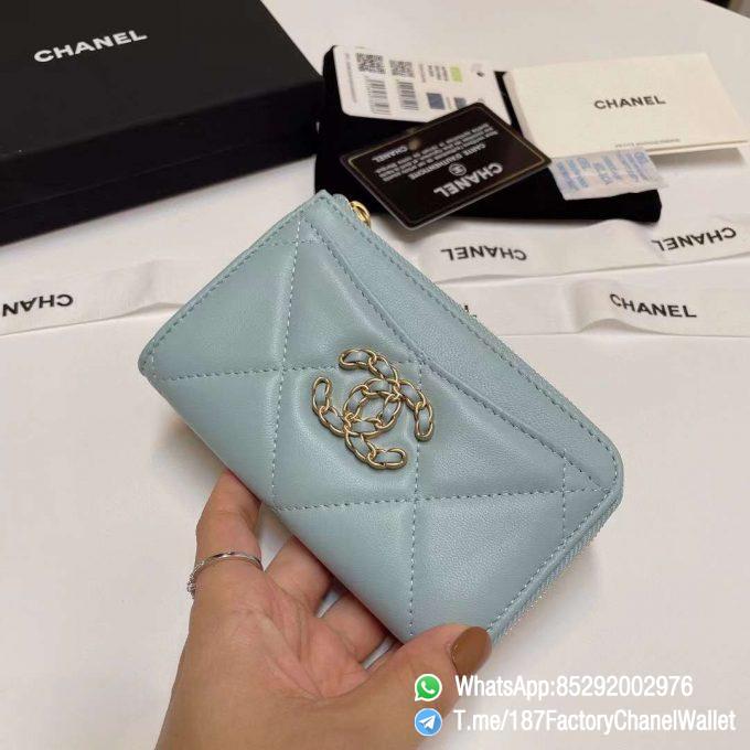 187 Factory Chanel Wallet 19 Zipped Card Holder Sky Blue Gold Tone Ruthenium Finish Metal 02