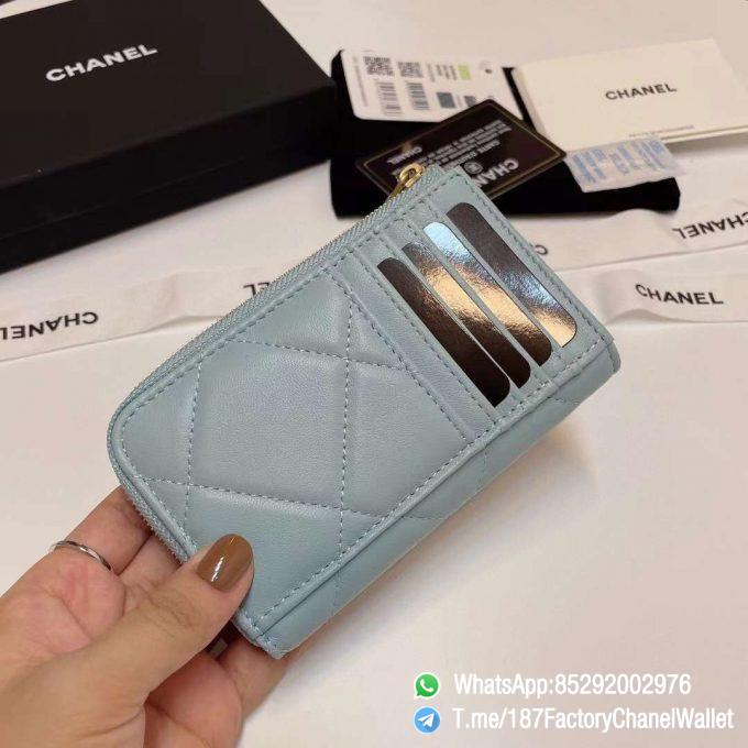 187 Factory Chanel Wallet 19 Zipped Card Holder Sky Blue Gold Tone Ruthenium Finish Metal 04