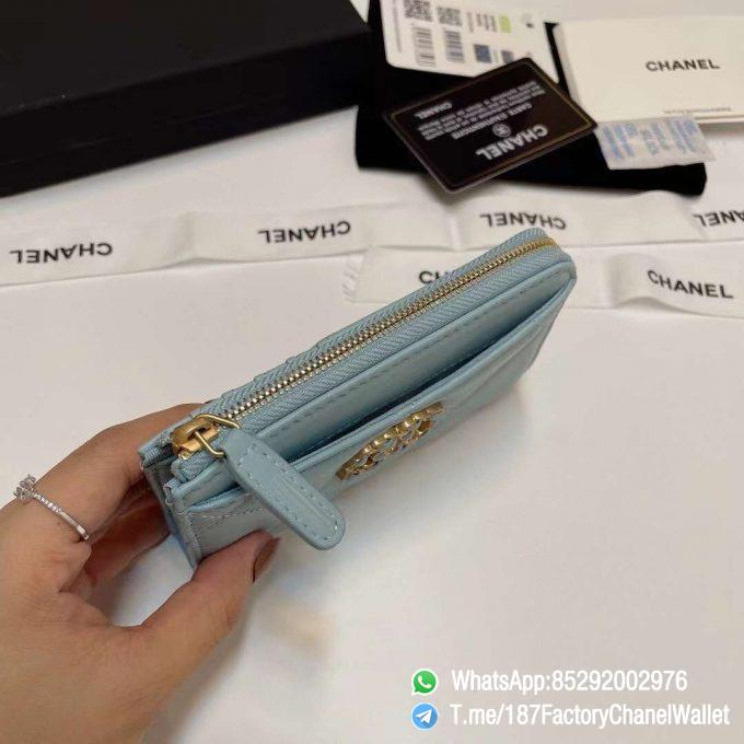 187 Factory Chanel Wallet 19 Zipped Card Holder Sky Blue Gold Tone Ruthenium Finish Metal 05