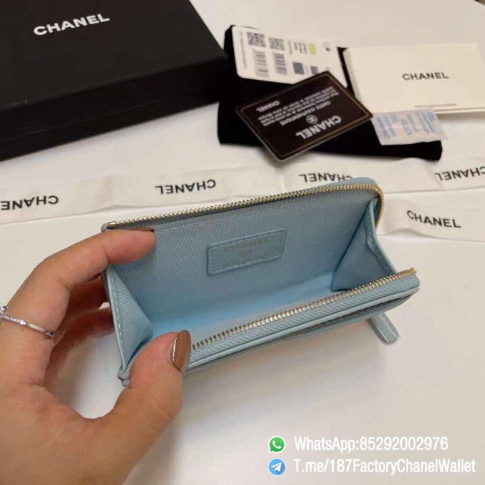 187 Factory Chanel Wallet 19 Zipped Card Holder Sky Blue Gold Tone Ruthenium Finish Metal 07