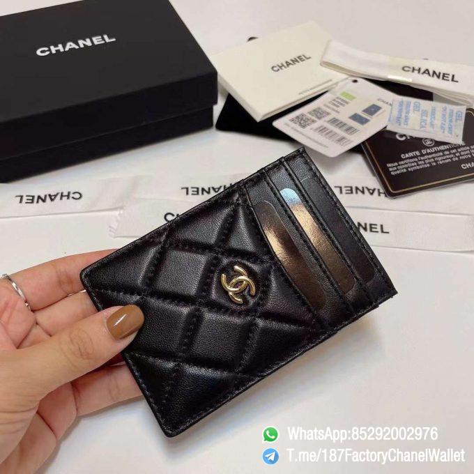 187 Factory Chanel Classic Card Holder Black Gold Tone Metal Shiny Lambskin 02