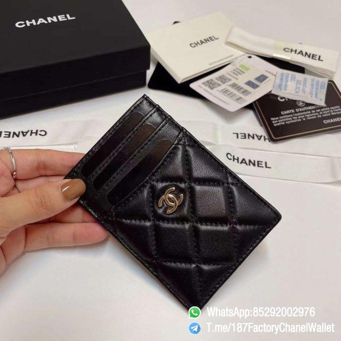 187 Factory Chanel Classic Card Holder Black Gold Tone Metal Shiny Lambskin 03