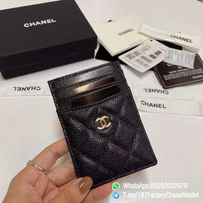 187 Factory Chanel Classic Card Holder Black Grained Calfskin Gold Tone Metal 01 1