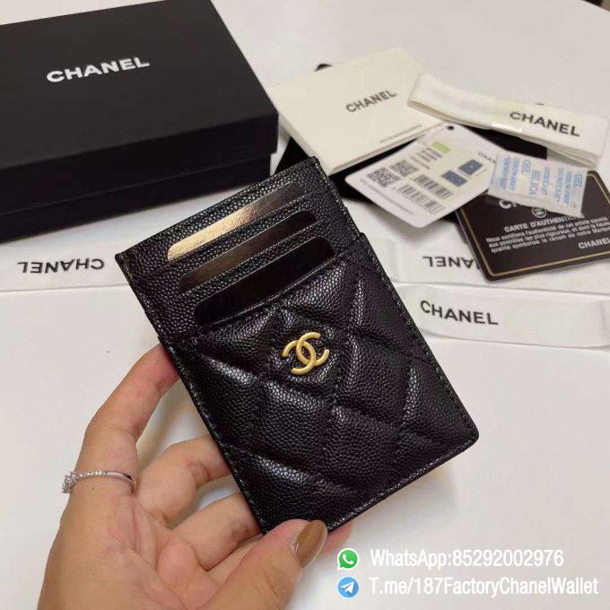 187 Factory Chanel Classic Card Holder Black Grained Calfskin Gold Tone Metal 01